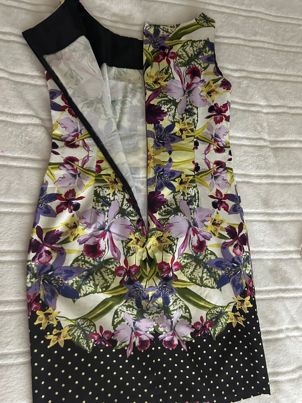 London Times Floral Shift Sleeveless Dress in Yellow, Purple, Green, Black - Picture 10 of 14